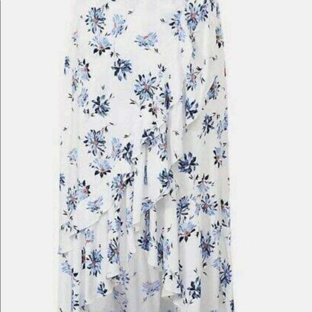 WHITE FLORAL CHALLIS HI-LO MAXI SKIRT